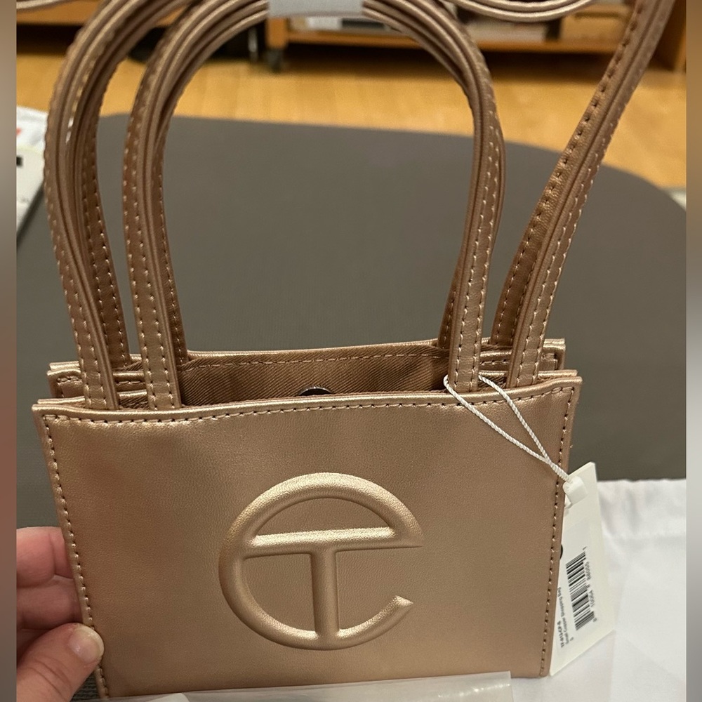Telfar shopping bag small / copper shimmer / long straps / magnetic close / NWT